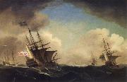 Monamy, Peter A squadron of English ships beating to windward in a gale oil painting
